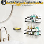 OMAIRA 3-Pack Shower Caddy with Soap Holder, Adhesive Rustproof No-drill Strudy Loading Inside Shower Organizer Shelves Rack Storage Bathroom Organization for Smooth Wall Glass Tile, Black (X-Large)