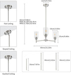 Brushed Nickel Chandeliers for Dining Room Farmhouse Chandelier Fixture with Clear Glass Shades 3 Light Kitchen Island Lighting Pendant Light Fixture for Dining Room Living Room Bedroom