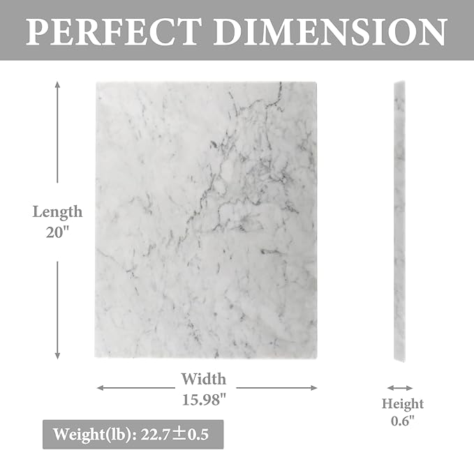 Koville Italian Carrara Marble Cutting Board for Kitchen, 16x20inch Extra Large Hand Crafted Marble Slab for Cheese, Charcuterie, Pastry Board - Wedding Gift, House Warming Gift