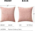 MIULEE Pink Corduroy Pillow Covers Pack of 2 Boho Decorative Spliced Throw Pillow Covers Soft Solid Couch Pillowcases Cross Patchwork Cushion Covers for Living Room Bed Sofa 20x20 inch Valentines Day