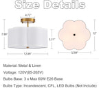 Modern Semi Flush Mount Ceiling Light Modern Gold 3-Lights Drum Ceiling Lighting Fixture Vintage Linen Golden Ceiling Lamp for Laundry Room, Kitchen, Basement, Dining Room, Bedroom