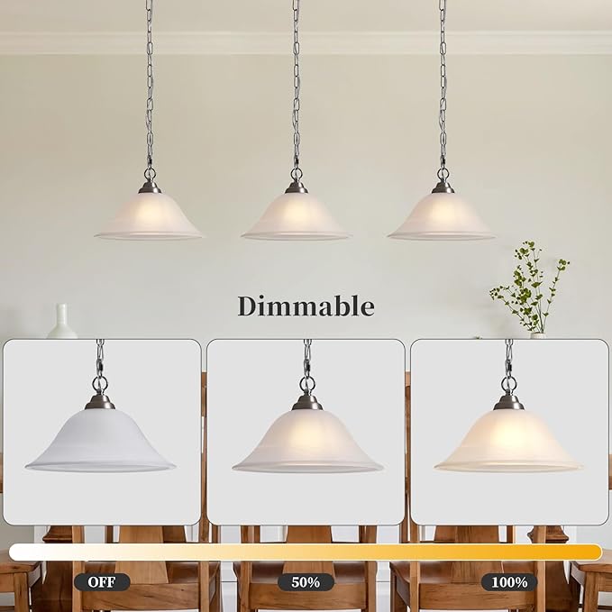 Vintage Plug in Pendant Light,Hanging Lights with Plug in Cord,16.4Ft Cord & 14.7Ft Chain Dimmable Brushed Nickel Hanging Light Fixture,Hanging Lamp with On/Off Switch for Kitchen,Bedroom,Living Room