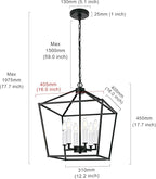 MELUCEE Rustic Open Cage Chandelier 6 Lights in Black Farmhouse Lantern Hanging Ceiling Light Large Pendant Light with White Candle-Shaped Socket for Hallway Dining Room Kitchen Island, E12 Base