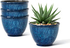 Plant Pots, Set of 4 Plastic Planters with Drainage Hole, 8 Inch Glaze Plastic Flower Pots for Plants, Nursery Planting Pot, Planter for Indoor Outdoor Home Decorative(Blue)