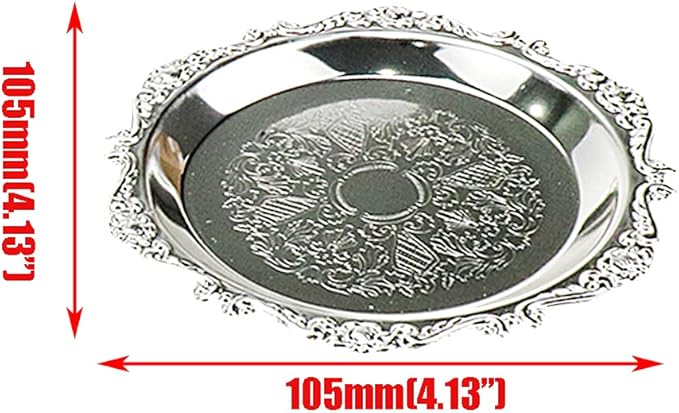 Quluxe Round Platter Serving Tray Metal Reusable Decorative Appetizer Platter Dessert Plate for Kitchen Party Centerpiece Display, 2 Pcs Silver (4 Inch+10 Inch)