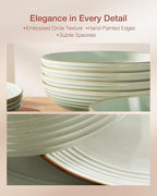 Famiware Jupiter Dinnerware Set, Plates and Bowls Dish Sets for 4 (12 Pieces), Microwave and Dishwasher Safe Stoneware Speckled Tableware, Chip and Scratch Resistant, Light Green