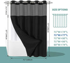Black No Hook Waffle Weave Shower Curtain with snap-in Liner Replacement, 230GSM Waterproof Fabric Hotel Shower Curtain Set for Bathroom, Through Mesh Top Window,71Wx77H
