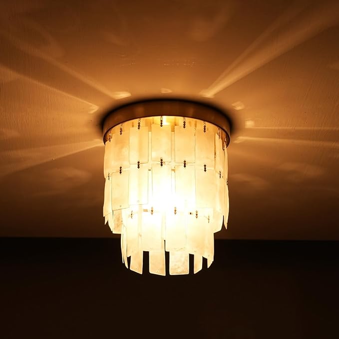 ALICE HOUSE 8-Inch Flush Mount Ceiling Light with Capiz Shells, Brushed Brass Finish, Modern Coastal Farmhouse Light Fixture for Entryway, Hallway, Kitchen, Bedroom, Laundry Room AL2908-S1