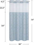 Boho FogBlue Woven Fabric Shower Curtain with 36 x 74 Modern Farmhouse, No Hooks Tufted Chevron Striped Shabby Chic Textured, Minimalist Cloth Curtain for Bathroom, Hotel Decor