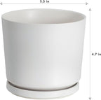 Ekirlin 5 inch Plant Pots,Ceramic Flower Planters Indoor,Modern Succulents Containers with Drain Hole Saucer,Decorate Home,Office & Outdoor (White)