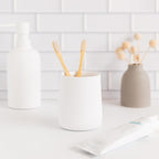 Matte White Toothbrush and Toothpaste Holder and Cup for Bathroom Vanity and Countertop, Round Organizer for Electric Toothbrushes, Floss, Razors, Cotton, and Mouthwash