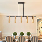 Dining Room Chandelier Farmhouse Kitchen Island Lights Ceiling Hanging 5 Lights Wood and Black Light Fixture Rustic Pendant Lighting 41.3"