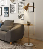 Hsyile Lighting KU300217 Contemporary Modern Creative Floor Lamp with a Table,Suitable for Living Room,Den,Office,Bedroom - E26 Base - Brushed Brass Finish