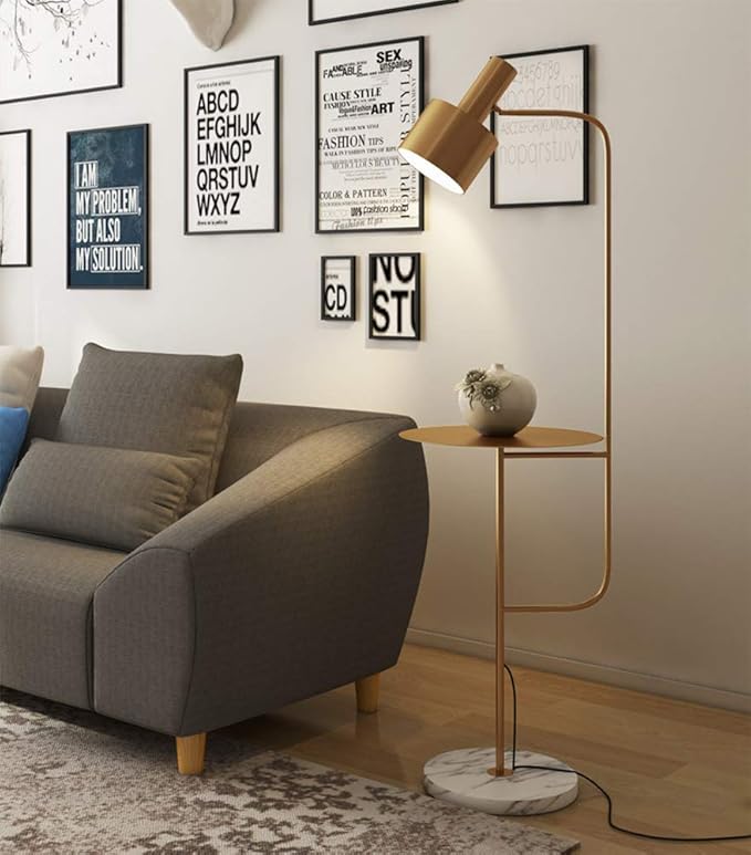 Hsyile Lighting KU300217 Contemporary Modern Creative Floor Lamp with a Table,Suitable for Living Room,Den,Office,Bedroom - E26 Base - Brushed Brass Finish