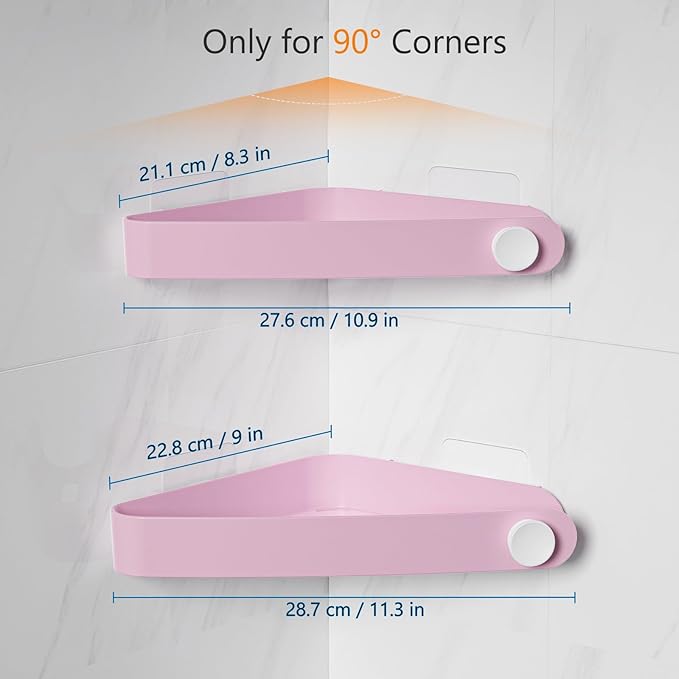 Sotfamily Shower Caddy Corner, 2 Pack Adhesive Corner Shower Shelves for Bathroom Organizers and Storage, Rust Free Plastic Rack for Bathroom Accessories & Decor, Pink
