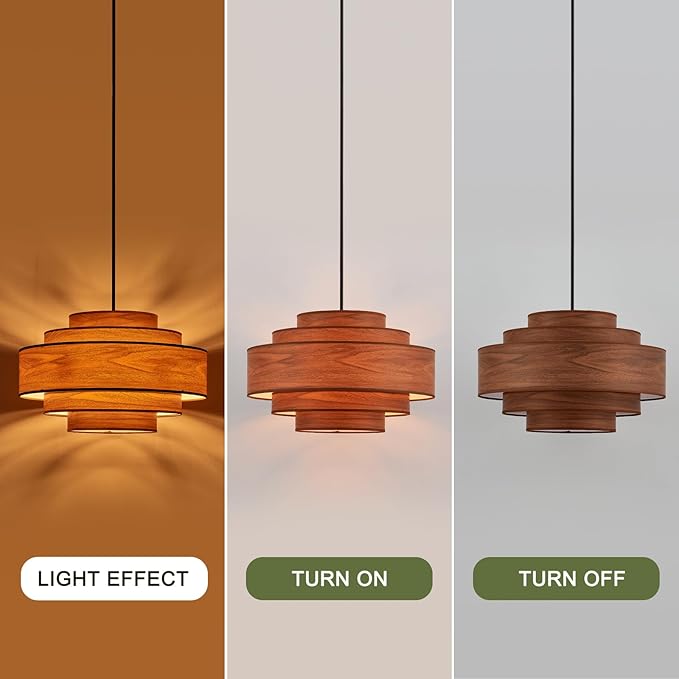 Farmhouse 26" Large Drum Wooden Chandelier Vintage 6-Lights Chandelier with Wooden Finish Linen Shade Retro Drum Chandeliers for Dining Room, Kitchen Island, Living Room, Bedroom