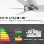 52 Inch Brushed Nickel Ceiling Fans with Lights and Remote,LED Low Profile Flush Mount Ceiling Fan for Bedroom, Living Room,Patio,Quiet DC Motor,5 Blades
