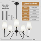 5-Light Modern Chandeliers, Pendant Lights Fixture with Linen Beige Fabric Shade for Living Room Dining Room Bedroom Hallway Entryway, Height Adjustable,E12