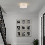 18'' Flush Mount Ceiling Light Modern Farmhouse Drum Ceiling Light Fixture with Linen Fabric Shade 3-Light Drum Ceiling Lighting Round Semi Flush Lighting for Bedroom Hallway Living Room