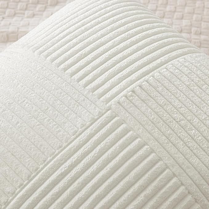 MIULEE 24x24 inch Euro White Corduroy Pillow Covers Pack of 2 Boho Decorative Spliced Throw Pillow Covers Soft Solid Couch Pillowcases Cross Patchwork Textured Cushion Covers for Living Room Bed Sofa