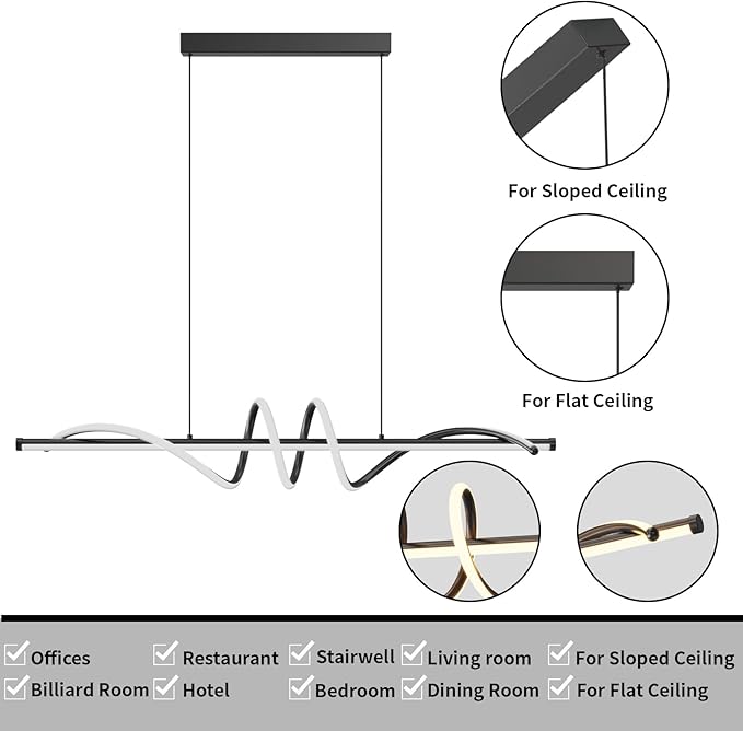 Modern LED Pendant Lights, 47in Chandelier Dimmable with Remote Control 3000k-6000K Adjustable Color Temperature, Aluminum Island Lighting Lamp Fixture for Kitchen, Dining Room, Billiard Room