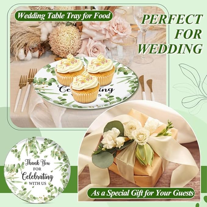 3Pcs Thank You Melamine Serving Tray 10 Inch Round Serving Platters Thank You for Celebrating with Us Food Tray for Wedding Birthday Baby Shower Party Favor Supplies