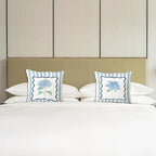 JINYO Retro Blue Hydrangea Floral Pillow Covers 18x18 Set of 2, Floral Room Decor, Rustic Blue and White Striped Botanical Flower Decorative Pillow Cases for Couch Living Room Bedroom Home