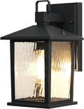 1-Pack Outdoor Porch Light, Matte Black Outdoor Wall Sconce with Water Ripple Glass, Rustproof and Waterproof, Exterior Lantern for House, Patio, Garage, 12" High, Bulb Not Included