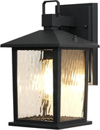 1-Pack Outdoor Porch Light, Matte Black Outdoor Wall Sconce with Water Ripple Glass, Rustproof and Waterproof, Exterior Lantern for House, Patio, Garage, 12" High, Bulb Not Included