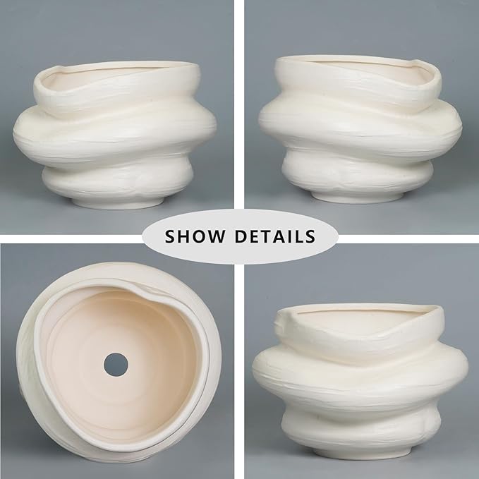 Ceramic Plant Pots Bonsai 11 Inch - Flower Pots for Indoor Plants, Large Plant Pots with Drainage Hole, Decorative Planter Outdoor Flower Pot for Office, Gift for Men Women, White