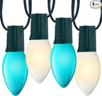 Minetom Outdoor Christmas Lights, 50 FT Vintage Blue and White C9 String Lights for Holiday Indoor Room Roofline Backyard Garden Patio Home Decor, E17 Base, Green Wire