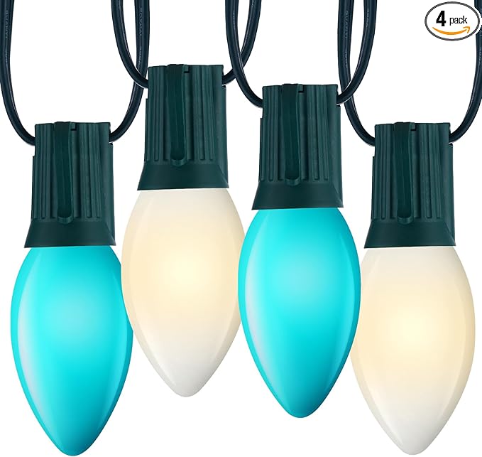 Minetom Outdoor Christmas Lights, 50 FT Vintage Blue and White C9 String Lights for Holiday Indoor Room Roofline Backyard Garden Patio Home Decor, E17 Base, Green Wire