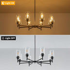 Matte Black Chandeliers for Dining Room, Farmhouse Chandeliers 8 Light Dining Room Light Fixture with Clear Glass Shades Pendant Lighting for Kitchen Island Living Room Staircase