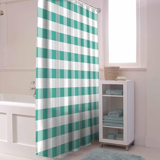 Vandarllin Rustic Green White Buffalo Check Plaid Pattern Shower Curtain, Farmhouse Shower Curtains Set with Hooks, Waterproof Fabric Bathroom Curtains Decor Home Accessories,72 X 78 Inch Long