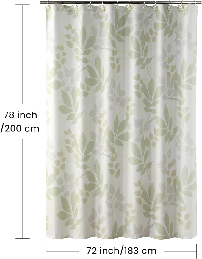 Fabric Shower Curtain 78 Inches Long, Sage Green Plant Leaf Shower Curtains for Bathroom, 72" W x 78" H