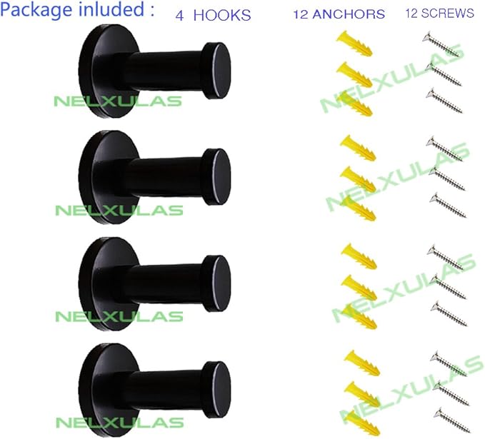 Classic Black Stainless Steel Single Super Heavy Duty Wall Mount Hook, Bath Towel Hooks, Coat Hanger (2", 4 PCS)