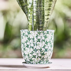 CHIVE ‘Liberte’ Ceramic Succulent Pots — 4.25” Cute Vintage Farmhouse Style Planters for Indoor Plants — Beautiful Home & Kitchen Decor — Green Leaves