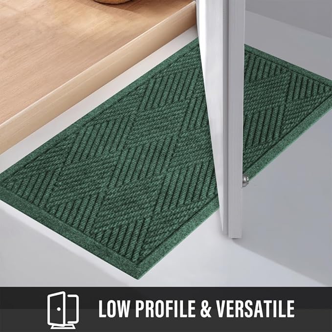 Sturdy Front Door Mat, Absorbent Muddy Dirt Resist Welcome Door Mats Outdoor Indoor, Stain and Fade Resistant, Non-Slip Rubber Backing Low Profile Doormat for Entryway, 30×17, Green