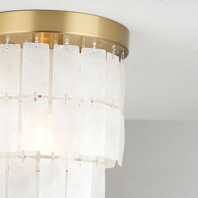 ALICE HOUSE 8-Inch Flush Mount Ceiling Light with Capiz Shells, Brushed Brass Finish, Modern Coastal Farmhouse Light Fixture for Entryway, Hallway, Kitchen, Bedroom, Laundry Room AL2908-S1