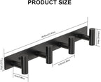 PMMASTO Coat Rack Wall Mounted, 4 "T Shaped Wall Hooks for Hanging, Heavy Duty Stainless Steel Coat Hook Rail for Hat Towel Robes in Bathroom Kitchen Mudroom Entryway (Black, 2PC)