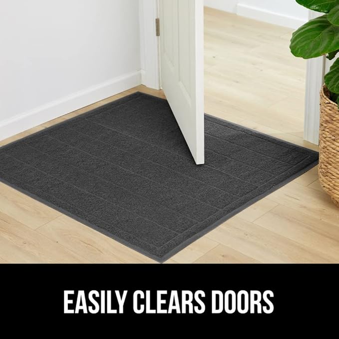 GORILLA GRIP Dirt Grabber Mesh Doormat, Low-Profile, Stain and Fade Resistant Heavy Duty Quick Dry Striped Doormats, Mats for Indoor or Outdoor Entry, Shoe Scraper, Garage Entrance Mat 47x35 Dark Gray