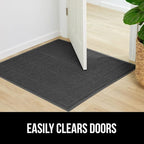 GORILLA GRIP Dirt Grabber Mesh Doormat, Low-Profile, Stain and Fade Resistant Heavy Duty Quick Dry Striped Doormats, Mats for Indoor or Outdoor Entry, Shoe Scraper, Garage Entrance Mat 35x23 Dark Gray