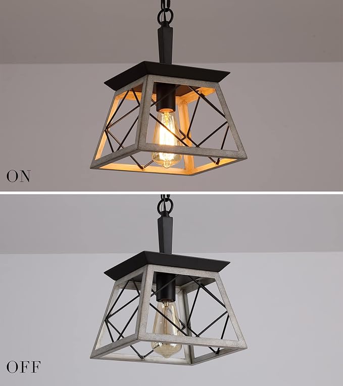 Q&S Farmhouse Pendant Light Fixture,Vintage Pendant Light Chandelier,Industrial Hanging Lighting,Wrought Iron,Oak and ORB,1 Light E26 UL Listed
