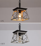 Q&S Farmhouse Pendant Light Fixture,Vintage Pendant Light Chandelier,Industrial Hanging Lighting,Wrought Iron,Oak and ORB,1 Light E26 UL Listed