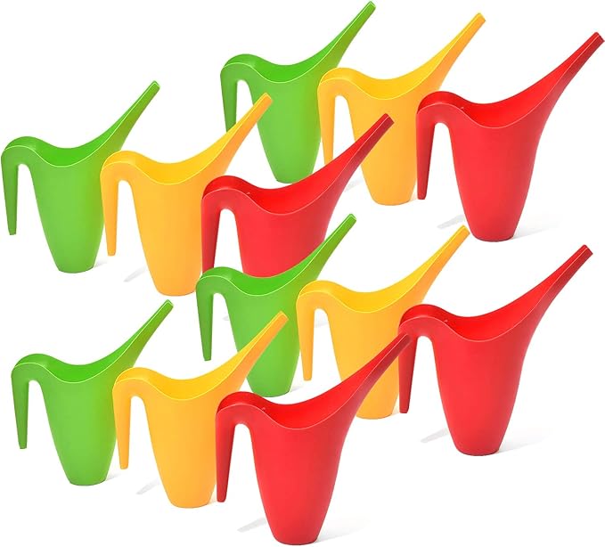 Ashman Set of 12 Watering Can, Indoor and Outdoor Use, Assorted Colors which Include Red, Green, Yellow, 2 Liter Capacity, 12 Pack