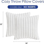 Throw Pillow Covers Decorative Faux Fur Set of 2 20x20 Inch Pillow Covers, Soft Cream White Striped Pillowcases for Couch Sofa Bed Living Room, Fluffy Cute Home Boho Accent Fuzzy Decor