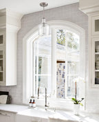 Modern Farmhouse Pendant Lighting for Kitchen Island Glass Pendant Light Brushed Nickel, 1-Light