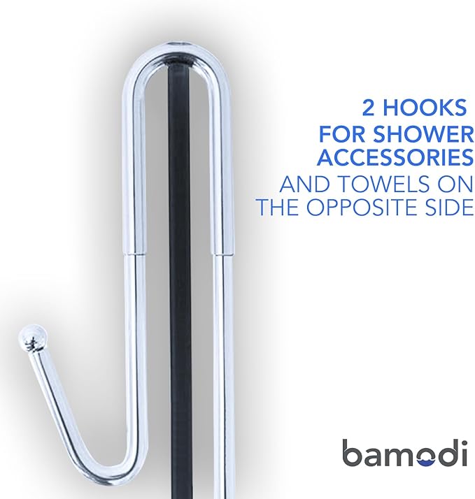 Bamodi Shower Caddy Hanging - 3-Tier Over Door Shower Basket Chrome-Plated - No Drilling Required - Fits Shower Screens up to 0.78 inches - Hangable Shower Rack with 2 Towel Hooks