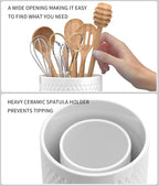 2 Pack Ceramic Utensil Caddy, Large Spatula Holder, Farmhouse Kitchen Decor for Silverware Spoon Crocks