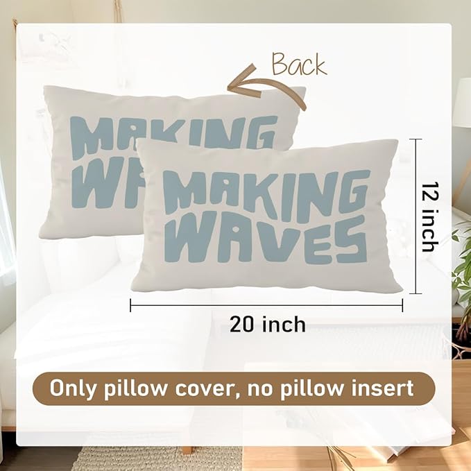 Blue Coastal Throw Pillow Cover 12x20, Blue Dorm Decor, Making Waves Coquette Decor for Girls Room Bedroom Sofa Couch